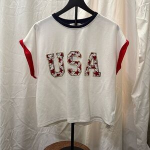 She + Sky White and Red USA Graphic Tee